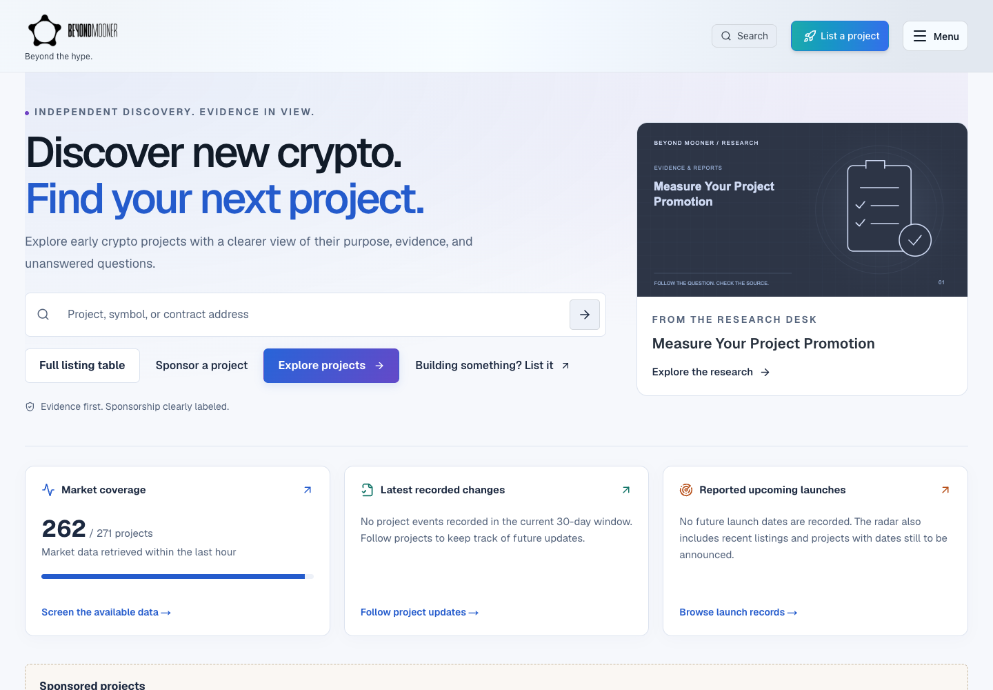 Screenshot of the live Beyond Mooner website